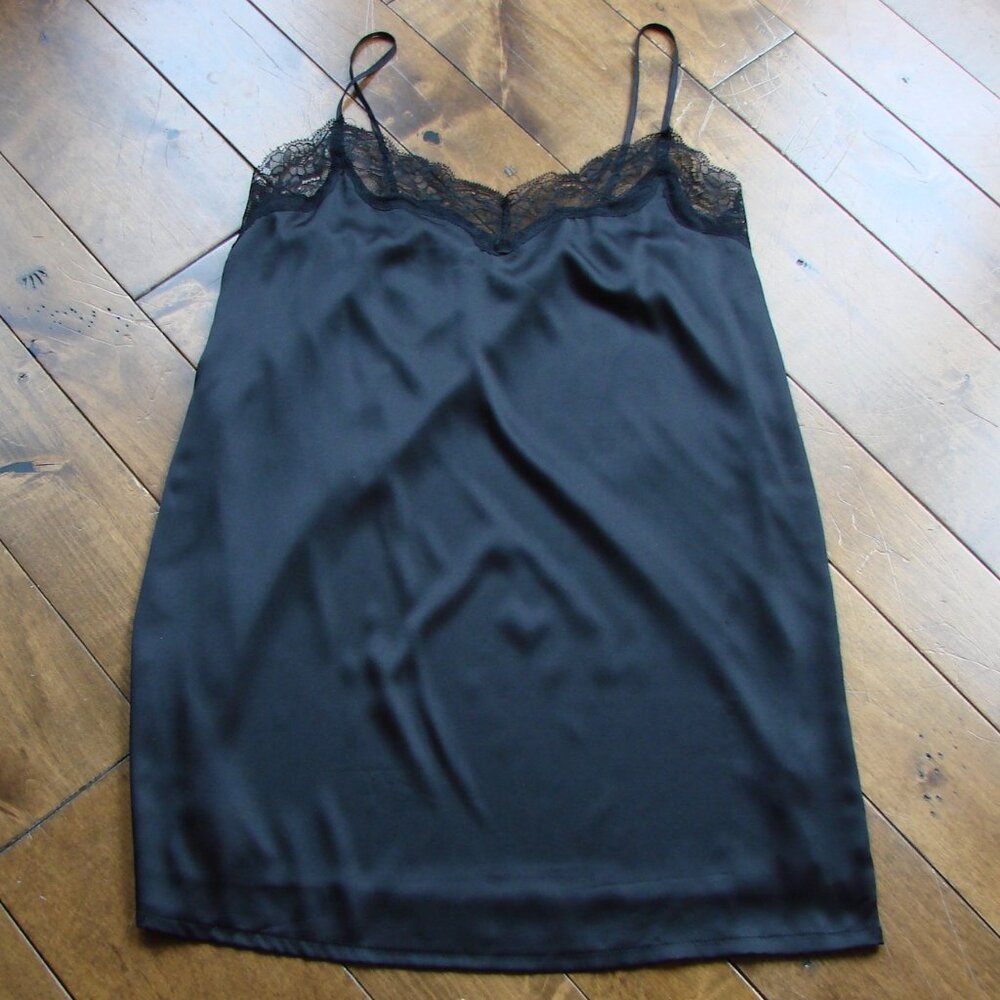 Revamped Black Lace-Trim Mini Slip Dress